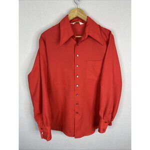 Vintage Lancer California Red Disco Shirt Men’s L Snap Button Long Sleeve 70s